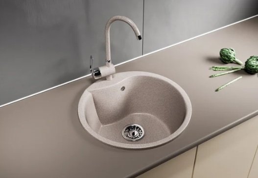 Кухонная мойка Mixline ML-GM-12 врезная 48х48х21 см, искусственный мрамор, тон песочный купить,NaN