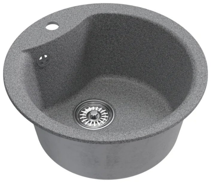 Кухонная мойка Mixline ML-GM-12 врезная 48х48х21 см, искусственный мрамор, тон темно-серый
