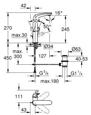 Смеситель для раковины (умывальника) Grohe Eurostyle 23569003, однозахватный купить,NaN