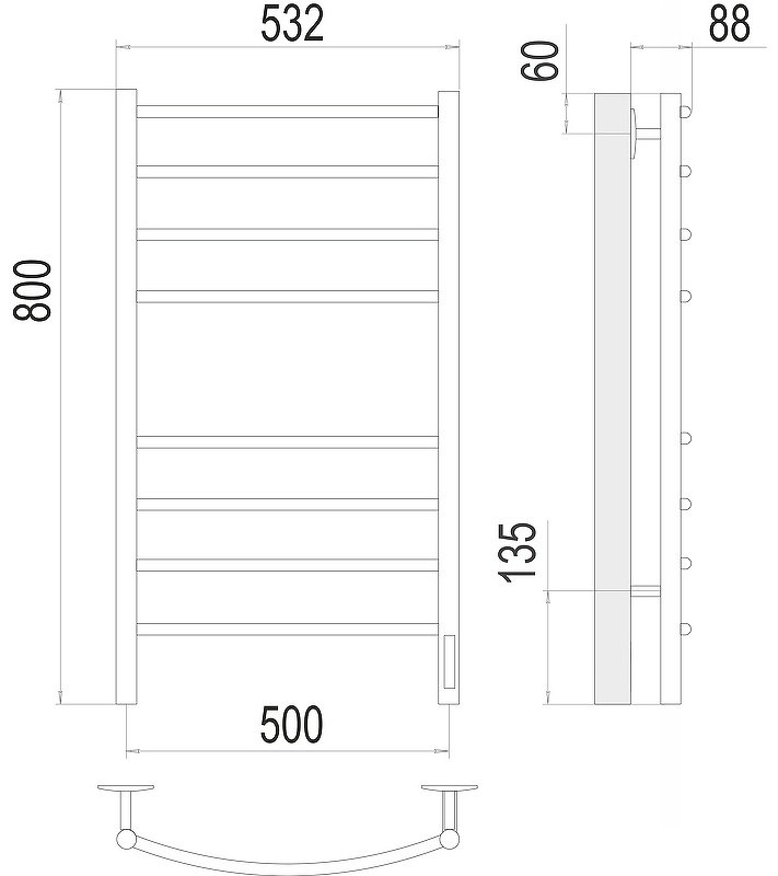 Полотенцесушитель TERMINUS электрический 4670078542991, лесенка 50x80 см купить,NaN