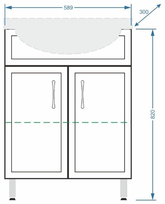 Тумба с раковиной Vako K0000077111, 589x820x300 см, белый