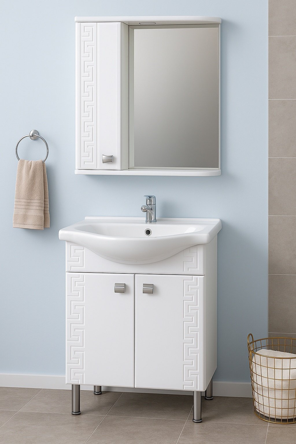 Комплект для ванной KABINKA.KZ Афины 55 (шкаф, тумба под раковину, раковина) белый