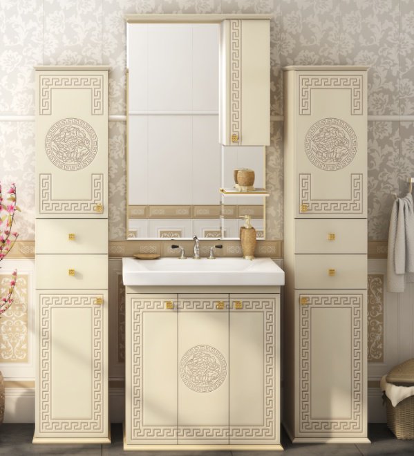 Шкаф зеркальный навесной KABINKA.KZ Olimpia LUX - 90, 90x17x115 см, бежевый