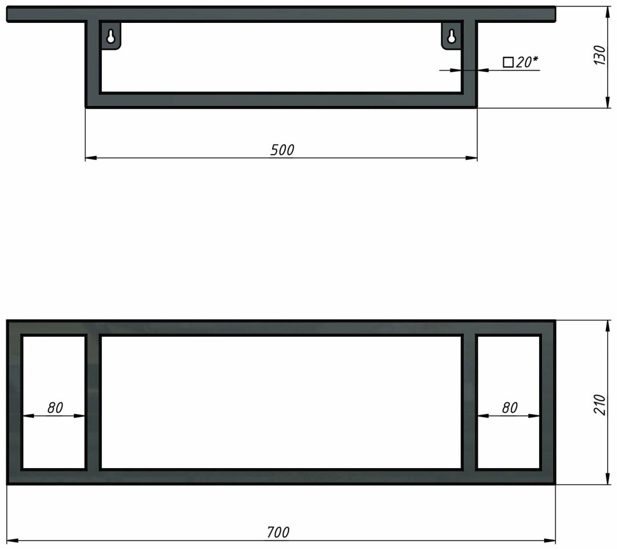 Тумба без раковины Grossman Консоль подвесная МЕТРИС-50 см, 50 смx13 смx21 см, черный
