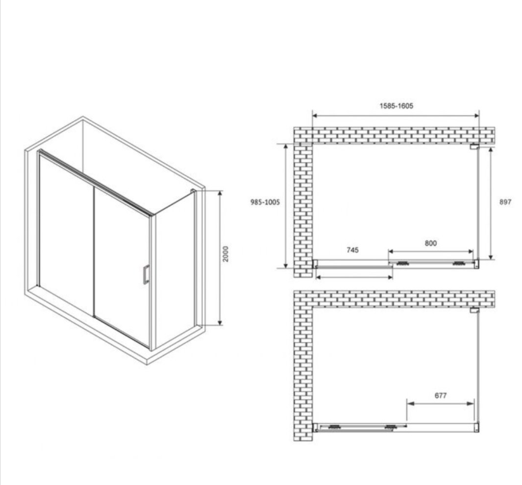 Душевое ограждение Abber двухстенное AG93160B-S102B, 1000х2000 мм купить,NaN