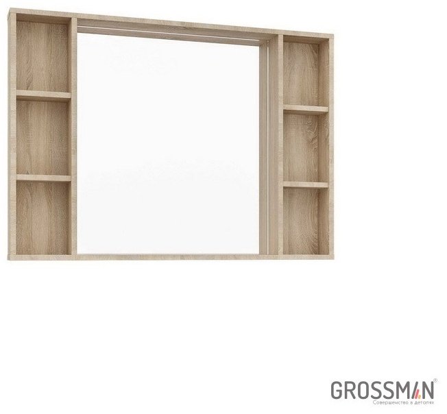 Комплект для ванной Grossman Флай 100 (шкаф-пенал, тумба под раковину, зеркало, раковина) серый, коричневый