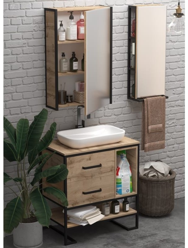 Шкаф навесной 1Marka GRUNGE LOFT 60П 1д, 60x20x90 см, черный, коричневый