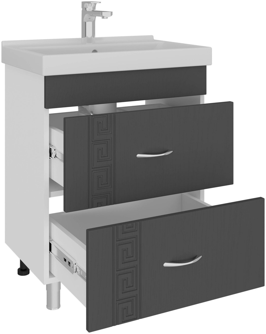 Тумба с раковиной AVK, Афина, ТР 2Ящика 600, 60x70x45 см, серый, белый