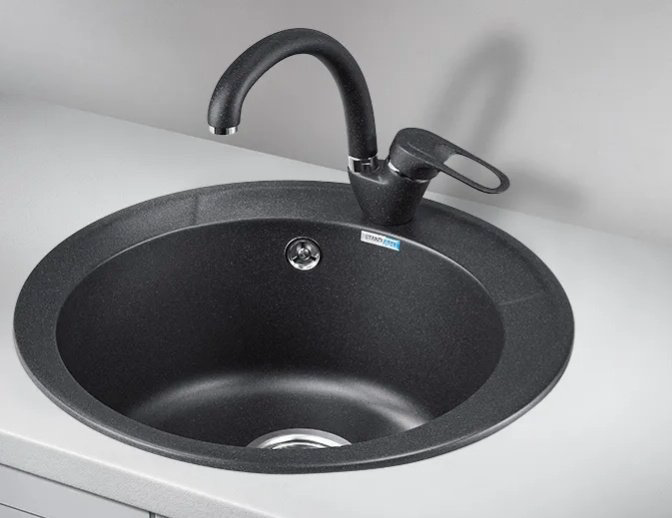 Кухонная мойка GRANULA 4802, ЧЁРНЫЙ врезная 48х48х18 см, кварцевый песок купить,115818