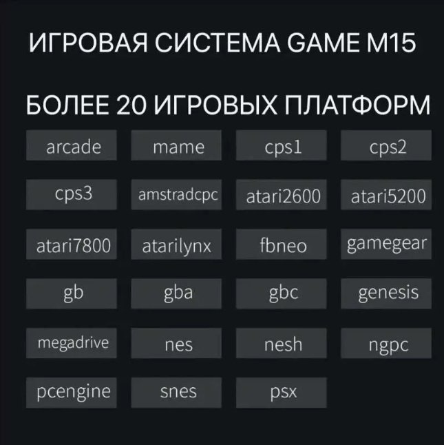 Игровая приставка M15 батарейки типа ААА 4 шт, игровая приставка, карта памяти microSD на 64Gb, беспроводной геймпад 2 шт