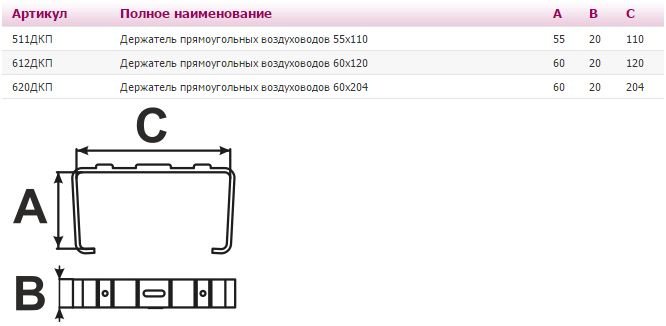 Держатель воздуховода ERA 612ДКП 60x120 мм купить,10700