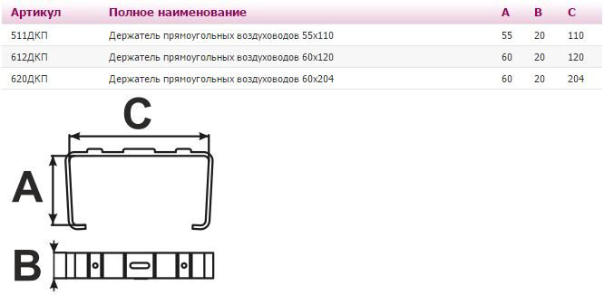 Держатель воздуховода ERA 612ДКП 60x120 мм купить,10700