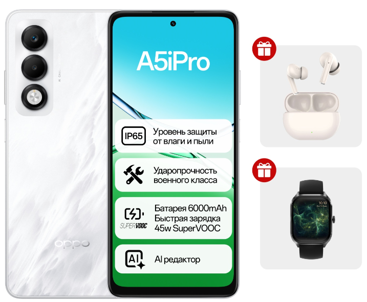 Смартфон Oppo A5i Pro 8/12GB White + подарок купить,NaN
