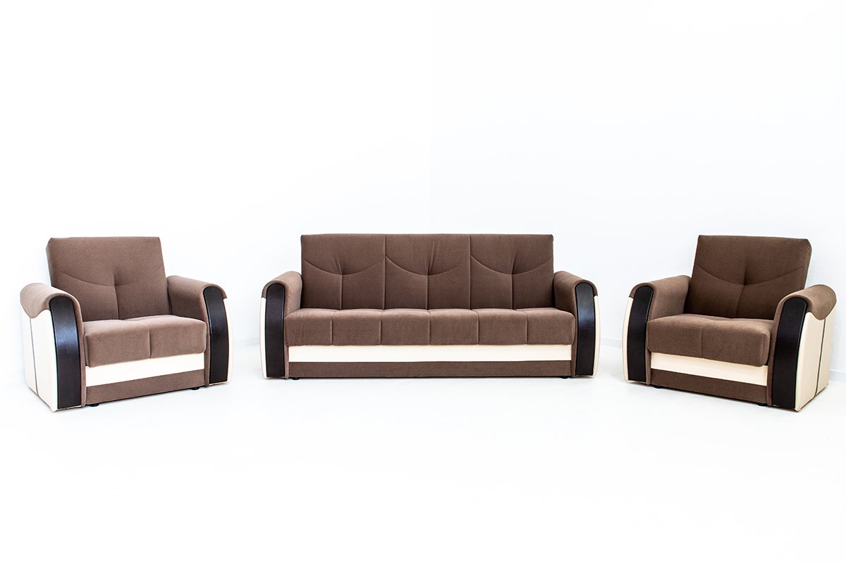 Комплект мягкой мебели АСМ Элегант Сиеста 4 кат 3 Ника 05 Ecotex 109 Ecotex 213 коричневый купить,NaN