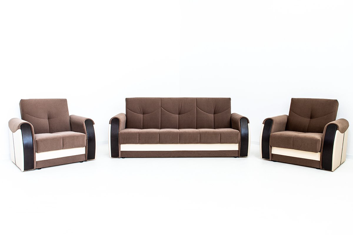 Комплект мягкой мебели АСМ Элегант Сиеста 4 кат 3 Ника 05 Ecotex 109 Ecotex 213 коричневый купить,NaN