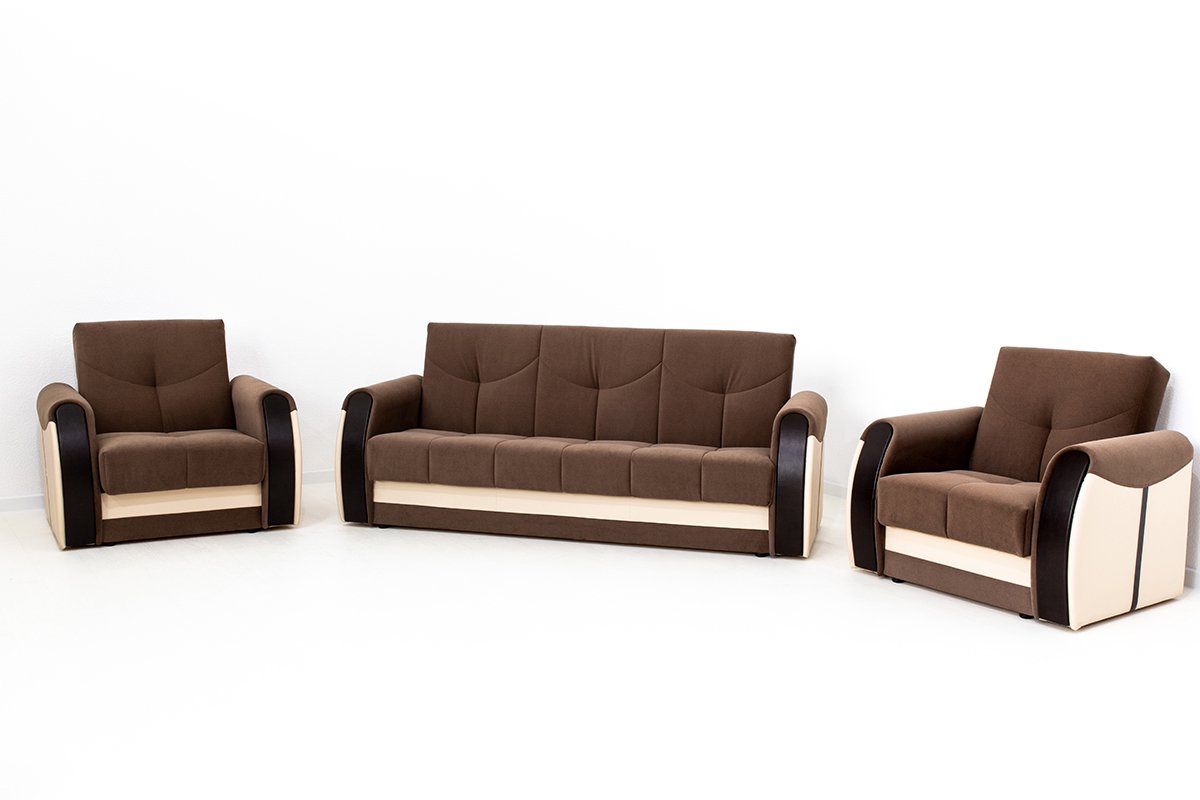Комплект мягкой мебели АСМ Элегант Сиеста 4 кат 3 Ника 05 Ecotex 109 Ecotex 213 коричневый купить,NaN