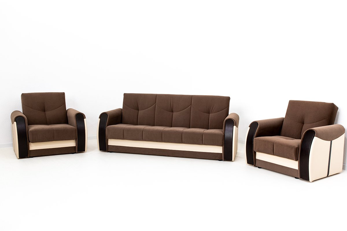 Комплект мягкой мебели АСМ Элегант Сиеста 4 кат 3 Ника 05 Ecotex 109 Ecotex 213 коричневый купить,NaN