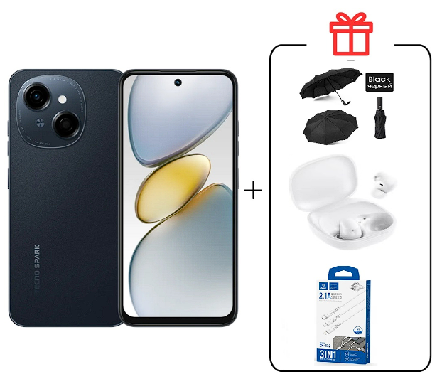 Смартфон Tecno Spark Go 1 4/128Gb Startrail Black+подарок купить,NaN