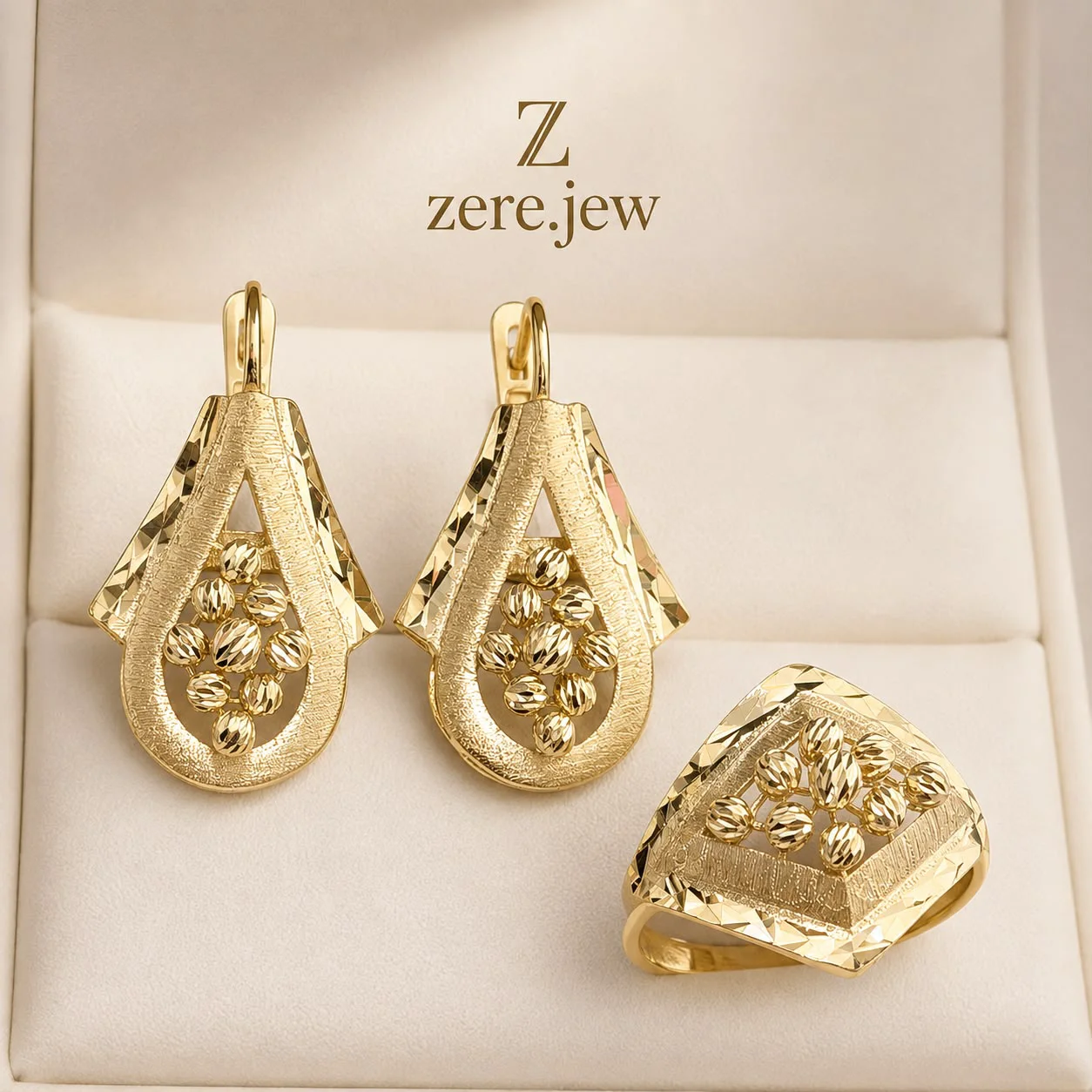 Золотой комплект Zere 585 пробы серьги и кольцо 7,36г 19,5h - ForteMarket Золотой комплект Zere 585 пробы серьги и кольцо 7,36г 19,5h купить,607200