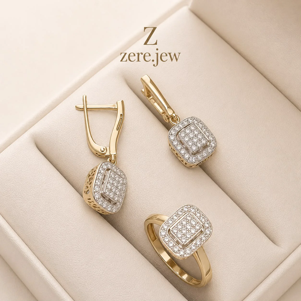 Золотой комплект Zere 585 пробы серьги и кольцо 6,53г 18р - ForteMarket Золотой комплект Zere 585 пробы серьги и кольцо 6,53г 18р купить,538725