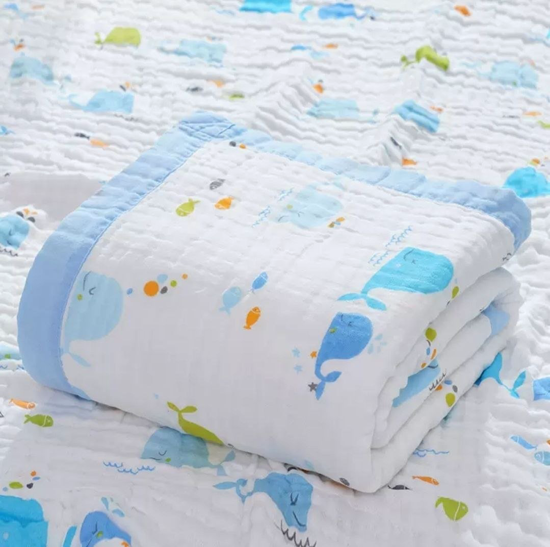 Детский плед Siyubebe 120х140 см, муслин, голубой