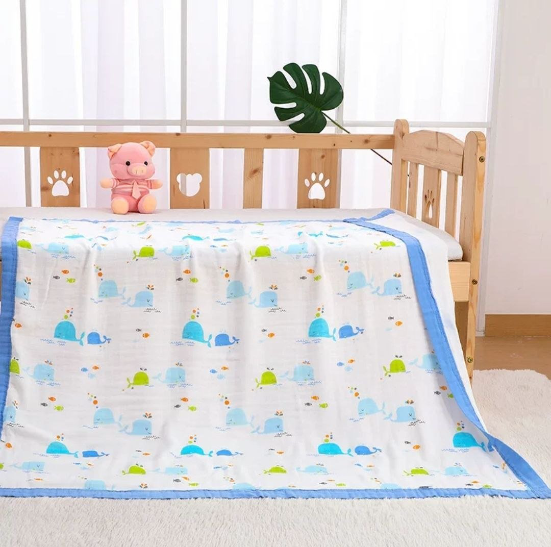 Детский плед Siyubebe 120х140 см, муслин, голубой купить,NaN