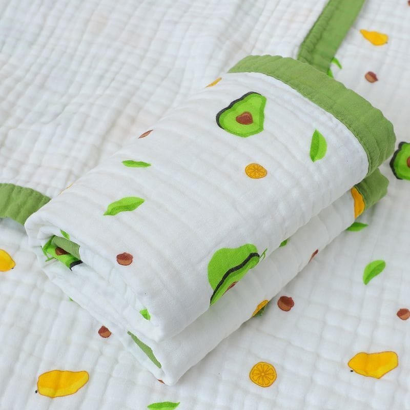 Детский плед Авокадо 110х115 см, муслин, зеленый, белый