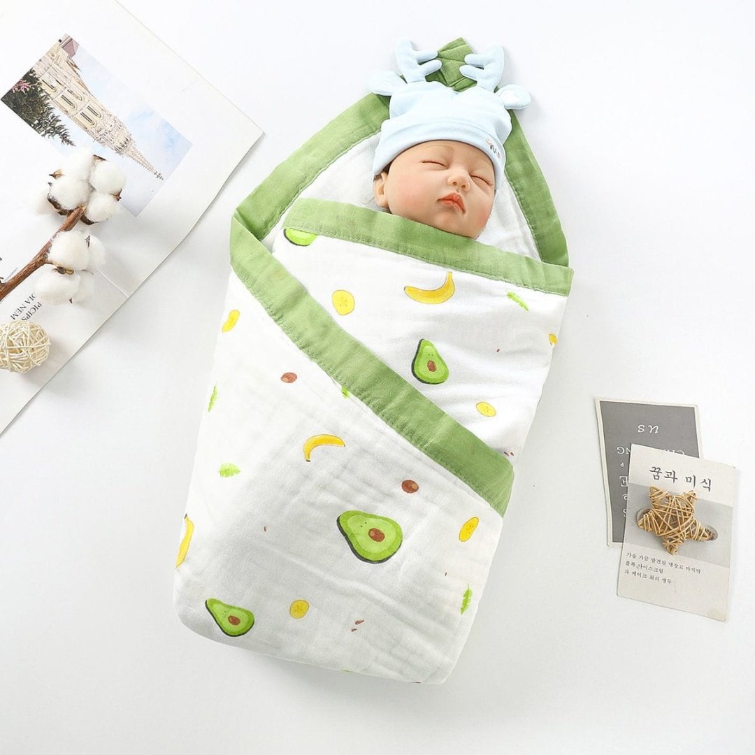 Детский плед Авокадо 110х115 см, муслин, зеленый, белый