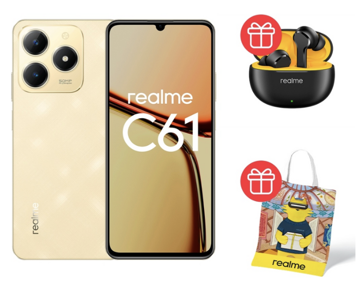 Смартфон Realme C61 6/128Gb Sparkle Gold + подарок купить,NaN