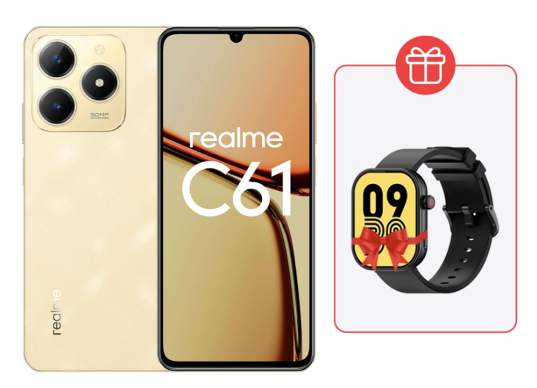 Смартфон Realme C61 6/128Gb Sparkle Gold + подарок