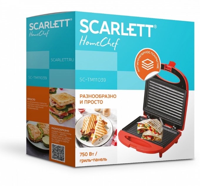 Сэндвичница Scarlett SC-TM11039 красная купить,0