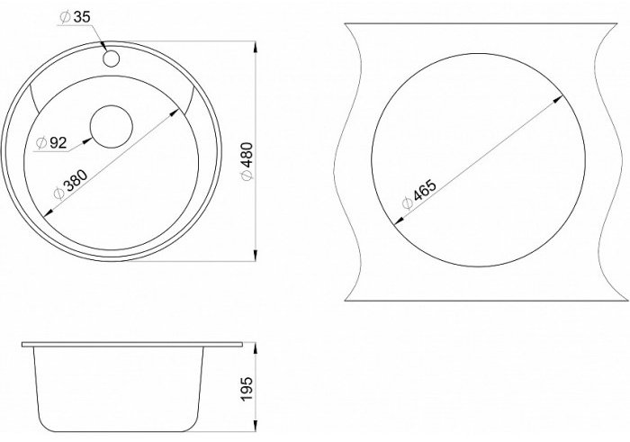Кухонная мойка GRANULA БАЗАЛЬТ СтандАРТ 4802 врезная 48х48х19.5 см, кварцевый песок