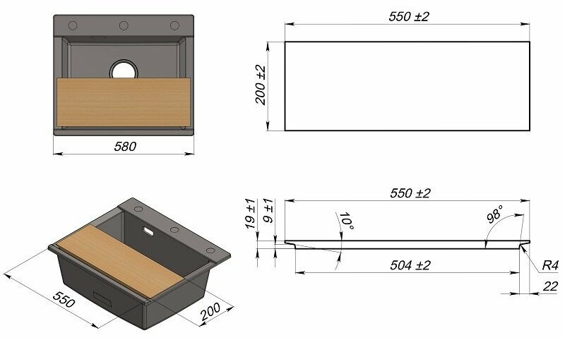 Кухонная мойка GRANULA ESTETICA ES-5804 врезная 58х50х20 см, кварцевый песок купить,255200