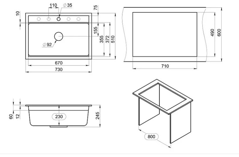 Кухонная мойка GRANULA KS-7301 врезная 73х51х24.5 см, кварцевый песок купить,NaN