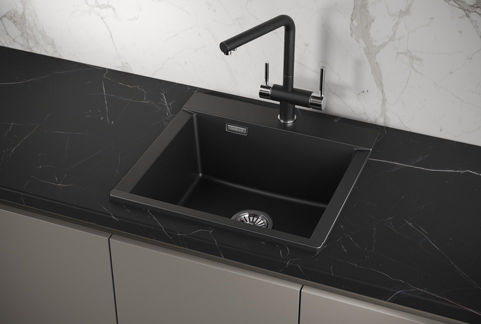 Кухонная мойка GRANULA ESTETICA ES-5201 накладная 52х50х22 см, кварцевый песок, тон шварц