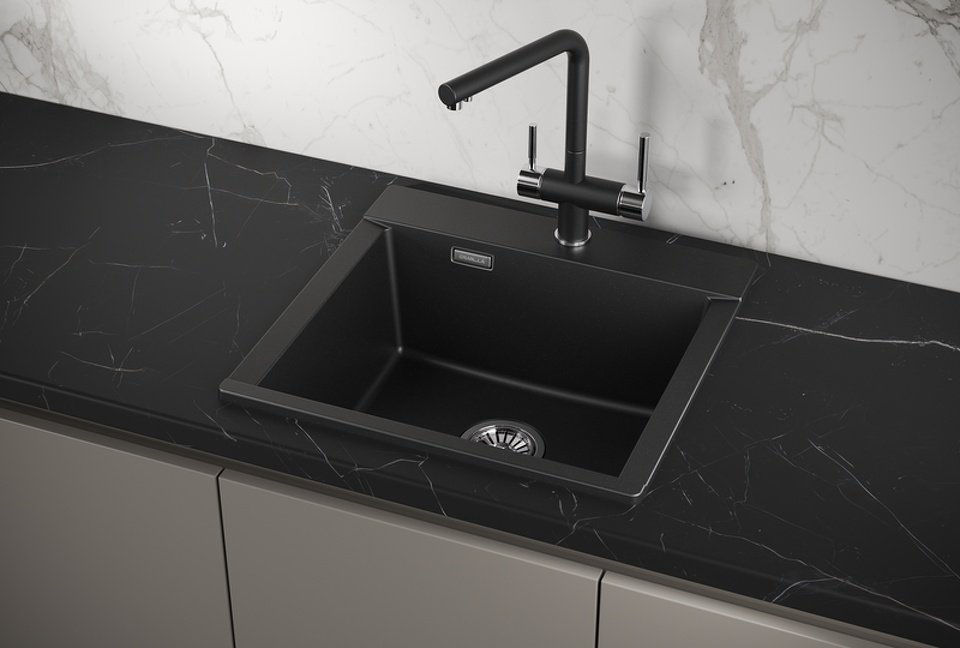 Кухонная мойка GRANULA ESTETICA ES-5201 накладная 52х50х22 см, кварцевый песок, тон шварц купить,248300
