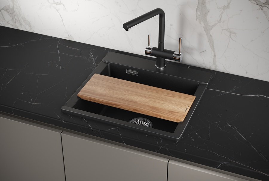 Кухонная мойка GRANULA ESTETICA ES-5201 накладная 52х50х22 см, кварцевый песок, тон шварц