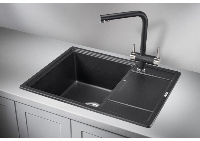 Кухонная мойка GRANULA 6503 врезная 65х50х20 см, кварцевый песок, тон шварц