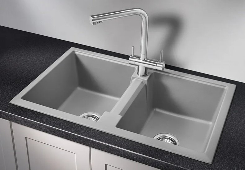 Кухонная мойка GRANULA 8101 Алюминиум врезная 81х50х21 см, кварцевый песок