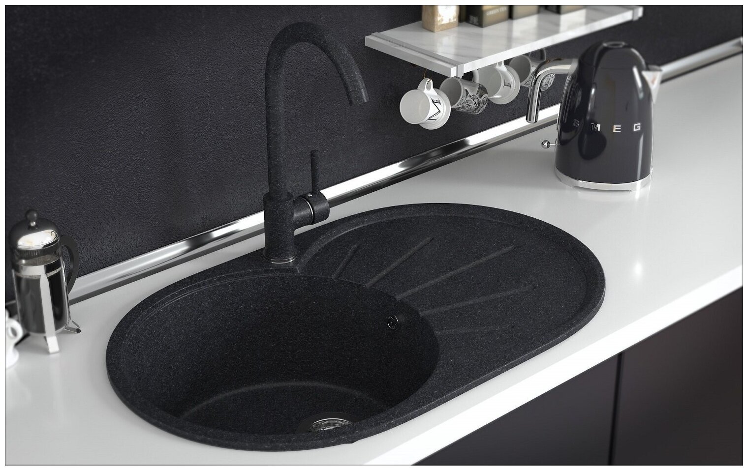 Кухонная мойка Gamma-granit Granite-04 врезная 73.5х45.5х17 см, искусственный гранит