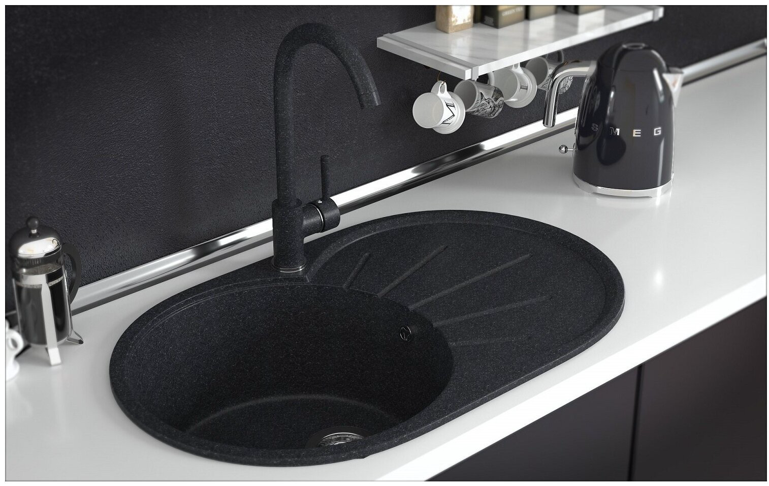 Кухонная мойка Gamma-granit Granite-04 врезная 73.5х45.5х17 см, искусственный гранит купить,NaN