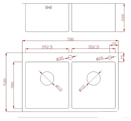 Кухонная мойка Diadonna DS7850T врезная 78х50х20 см, нержавеющая сталь, тон серебристый