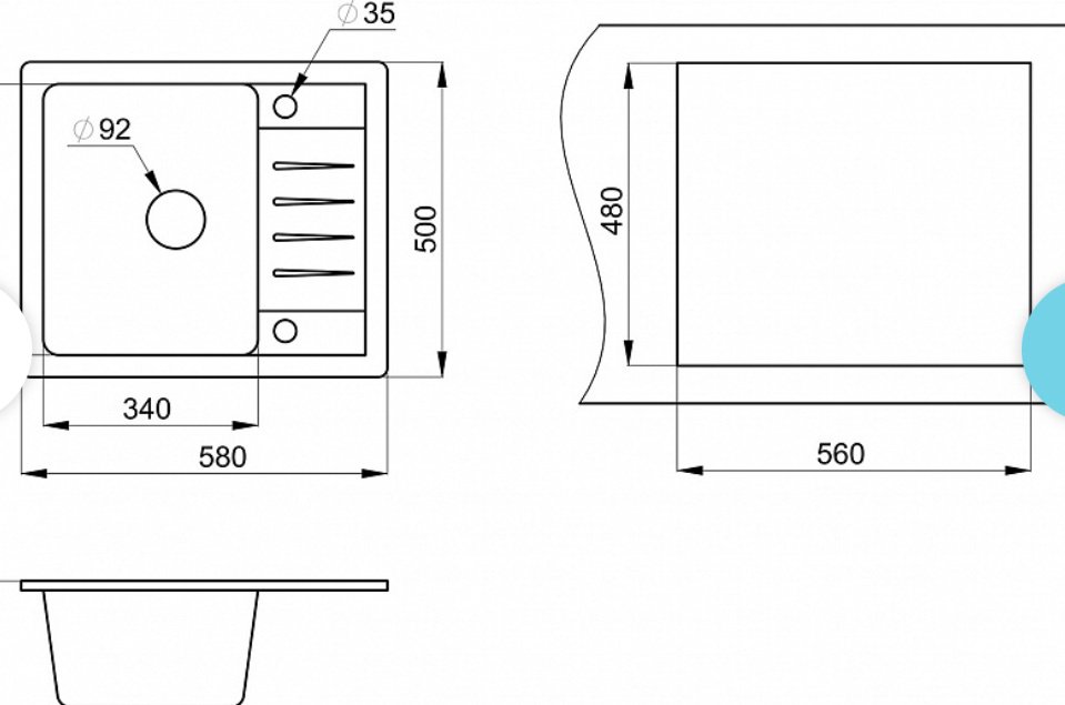 Кухонная мойка GRANULA 5803 врезная 58х50х20 см, кварцевый песок