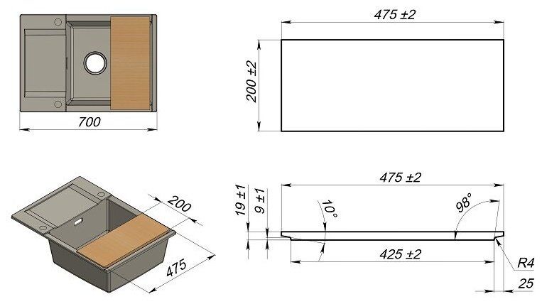 Кухонная мойка GRANULA ESTETICA ES-7003 врезная 70х50х20 см, кварцевый песок