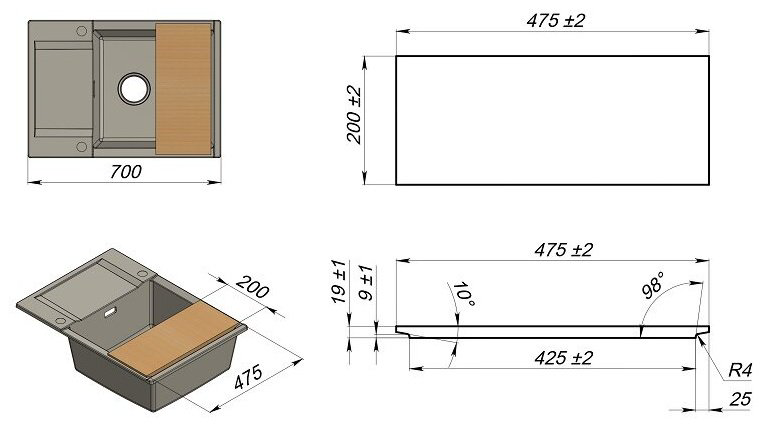 Кухонная мойка GRANULA ESTETICA ES-7003 врезная 70х50х20 см, кварцевый песок купить,283500