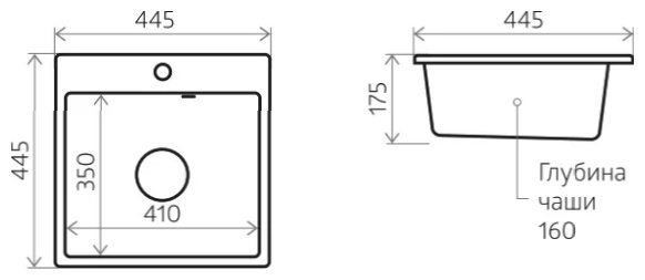 Кухонная мойка Nova 4640145612803 врезная 44х44х16 см, кварцевый песок, тон черный