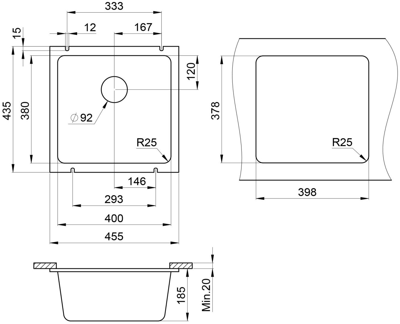 Кухонная мойка GRANULA 3801 интегрированная 45.5х43.5х17 см, кварцевый песок