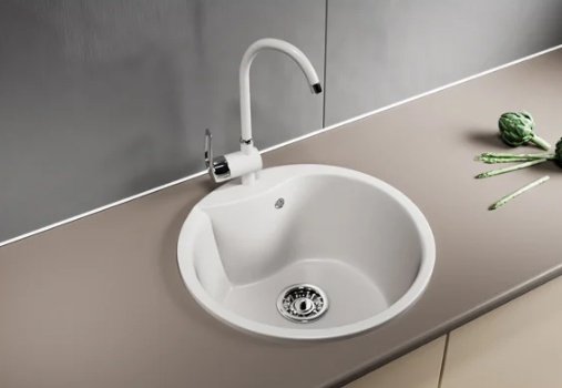 Кухонная мойка Mixline ML-GM-12 врезная 48х48х21 см, искусственный мрамор, тон белый