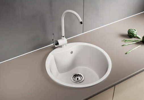 Кухонная мойка Mixline ML-GM-12 врезная 48х48х21 см, искусственный мрамор, тон белый купить,NaN