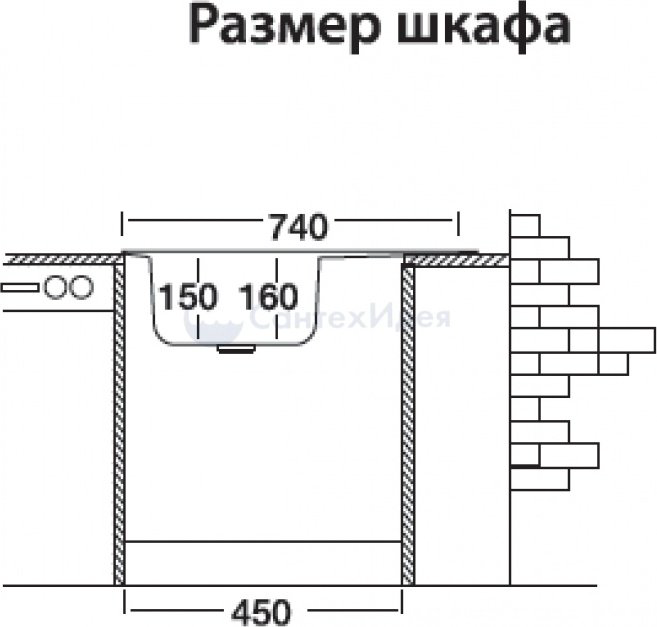 Кухонная мойка K0000108629 врезная 77х44х15, нержавеющая сталь